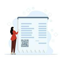 electronic payment, QR verification, Person holding phone with QR sign. User scans QR code with phone for payment. QR code collection, mobile scanner. Flat vector illustration for UI, website.