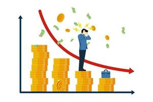 Bankruptcy concept. Government bond yields. The effect of bond yields. The company's profit decreased. The company was depressed because it went bankrupt due to financial problems. Vector illustration