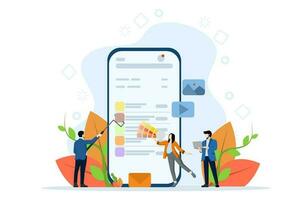 Ui UX design concept, Showing people create custom design for mobile app, Suitable for landing page, UI, web, app intro card, editorial, flyer and banner, Flat Vector Illustration.