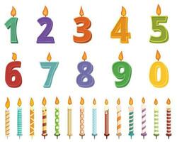 cumpleaños velas íconos conjunto dibujos animados vector. año número vector