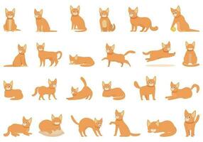 Abyssinian cat icons set cartoon vector. Animal pet vector