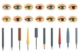 Eyeliner icons set cartoon vector. Makeup arrow vector