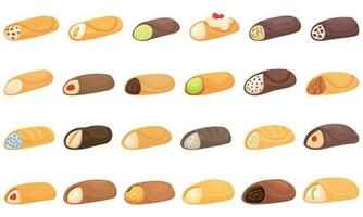 Cannoli icons set cartoon vector. Cream food vector