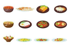 Thai food icons set cartoon vector. Rice dinner vector