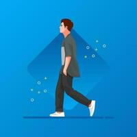 Street fashion vector flat design illustration. Street style outfit standing and walking. Cartoon male character isolated on gradations background.