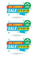 Big summer sale blue origami labels set. Sale 50, 60, 70 off discount vector