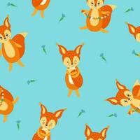 Seamless pattern with cute and happy squirrels for textile, paper and fabric. Vector illustration