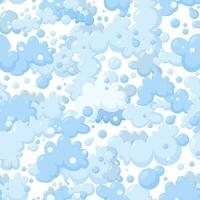 Seamless pattern with foam made of soap or clouds isolated in white background. Blue foam and bubbles for cleaning. Vector illustration