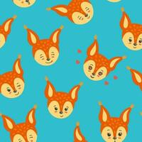 Squirrel head in a seamless pattern. Winking, smiling, happy squirrels. Vector illustration in flat style