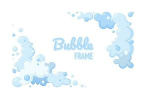 Foam made of soap or clouds. Set of blue foam and bubbles of different shapes. Cloudy frame and corners. Vector illustration