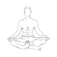 Meditating man in siddhasana. Yoga meditation for body relax and spirit harmony. Vector illustration
