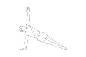 Man in side plank pose. Yogi man in vasisthasana isolated in white background. Sketch vector illustration