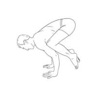 yogui hombre en cuervo actitud o bakasana. yoga mano estar para fuerza mejora. bosquejo vector ilustración