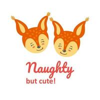 Naughty squirrels showing their tongues. Print design with squirrel heads. Vector illustration