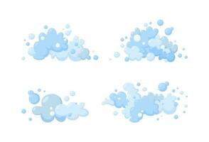 Foam made of soap or clouds isolated in white background. Set of blue foam and bubbles. Vector illustration