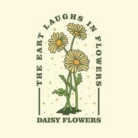 Daisy flower vintage illustration and logo vector