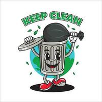 Trash can mascot motivation vector