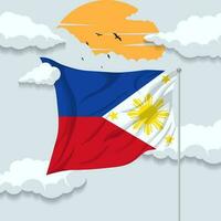 Cute cartoon background of Philippines flag and sky view vector