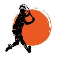 silhouette of tennis player with brush stroke circle decor vector