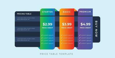 modern pricing table template website subscription plan vector