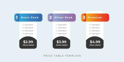 modern pricing table template website subscription plan vector