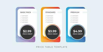modern pricing table template website subscription plan vector