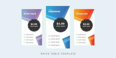 modern pricing table template website subscription plan vector