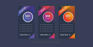 modern pricing table template website subscription plan vector