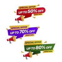 Set of discount offer price label, sale promo marketing vector