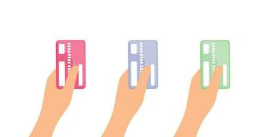 Set of hand holding a credit card vector