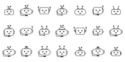 Set chatbot icons. Robot icons and logo in modern flat style. Black artificial intelligence symbol for mobile app and web design on a white background and without background. vector