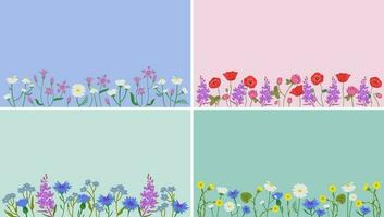 Set of banners with wildflowers. vector