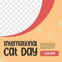 International Cat Day Illustration in Flat Style for Instagram Post with Red and Yellow Color vector