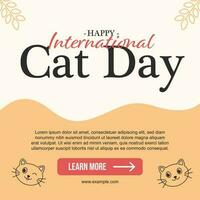 International Cat Day Illustration in Flat Style for Instagram Post with Red and Yellow Color vector