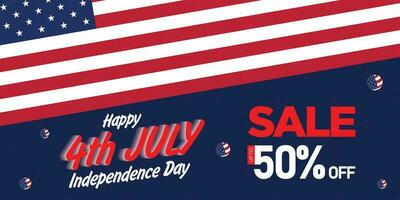 Happy 4th of July. Fourth July Independence Day USA. Independence Day sale web banner. Independence Day USA social media promotion template. greeting card, banner, poster with United States flag vector