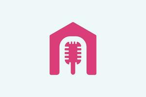 podcast casa logo vector ilustración