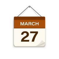 March 27, Calendar icon with shadow. Day, month. Meeting appointment time. Event schedule date. Flat vector illustration.