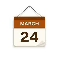 marzo 24, calendario icono con sombra. día, mes. reunión cita tiempo. evento calendario fecha. plano vector ilustración.
