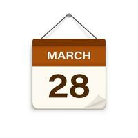 March 28, Calendar icon with shadow. Day, month. Meeting appointment time. Event schedule date. Flat vector illustration.