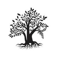 Root Leaf Family Tree of Life Oak Banyan Maple Stamp Seal Emblem Label logo vector