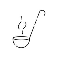 Kitchen and Cooking line icon. Restaurant with cook and meal or food. Ladle and hot soup. vector