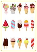Ice cream summer collection set, vector illustration. Hot weather and sweet food.