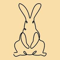 Rabbit one line art, bunny continuous contour. Animal, symbol of 2023 by Chinese horoscope. Simple minimalist design. Vector illustration new year.