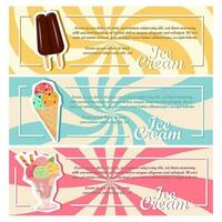 Summer. Ice cream, banana, watermelon, beach shorts and the sea. Set of vector illustrations. Abstract vector background. Card posters, cover art, flyer, banner.