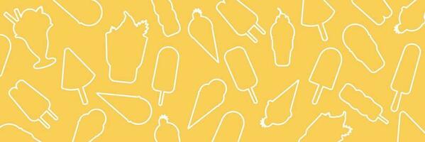 Seamless background with cartoon cute ice-creams. Vector pink or fellow backdrop. Use for wallpaper, pattern fills, web page background. Summer fun.