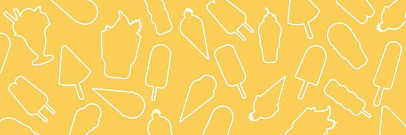 Seamless background with cartoon cute ice-creams. Vector pink or fellow backdrop. Use for wallpaper, pattern fills, web page background. Summer fun.