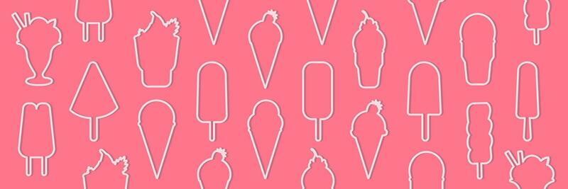 Seamless background with cartoon cute ice-creams. Vector pink or fellow backdrop. Use for wallpaper, pattern fills, web page background. Summer fun.