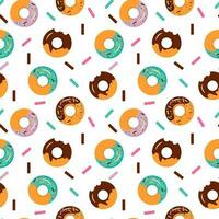 Donuts seamless pattern. Cute sweet food baby background. Colorful design for textile, wallpaper, fabric, decor. Template for design. Vector illustration in flat style.