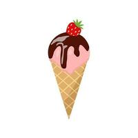 Colorful tasty isolated ice cream. Vector. Summer season fresh and beach food snack or cool down. Milk chocolate and vanilla with fruit or candy. Strawberry. vector