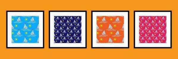 Ship waves sea seamless vector pattern illustration set. Fabric textile print template. vector illustration. texture. High-quality image. For magazine, book, card, menu cover, web pages